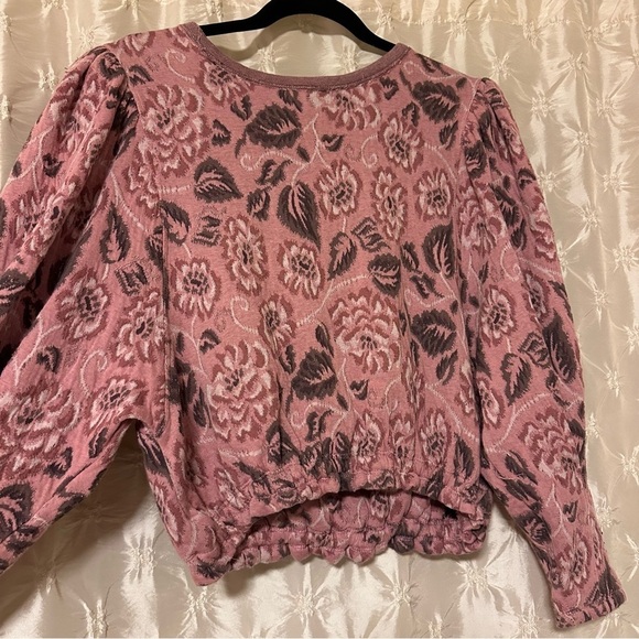 Free People No Ordinary Floral Jacquard Knit Puff Sleeves Top Pink Open Back - Picture 6 of 16